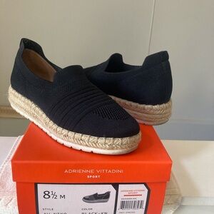 Adrienne Vittadini Black Knit Espadrille Platform Slip-On
